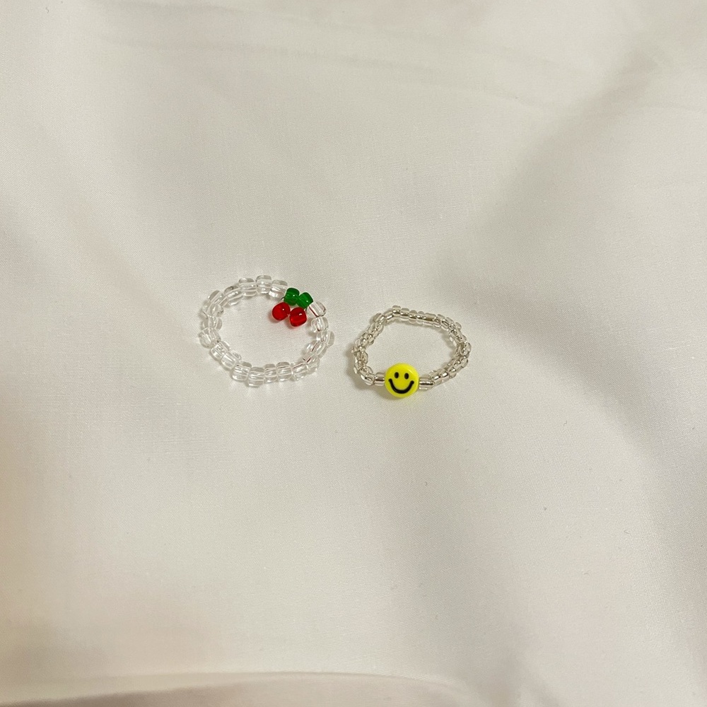 Cherry and Smiley Beaded Ring Bundle🍒🙂